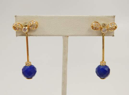 14K Yellow Gold 0.51 CTTW Diamond & Lapis Bow Drop Earrings 6.7g image number 1
