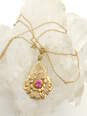 Vintage Esemco 10K Yellow Gold Simulated Ruby Floral Lavalier Pendant Necklace 2.9g image number 4