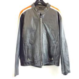 Daniel Smart Men Black Leather Jacket Sz 50