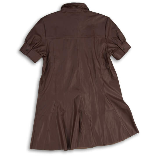 NWT Womens Brown Collared Short Sleeve Half Button Shirt Dress Size L image number 2