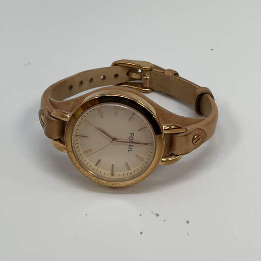 Designer Fossil BQ3030 Brown Leather Strap Round Dial Analog Wristwatch image number 3