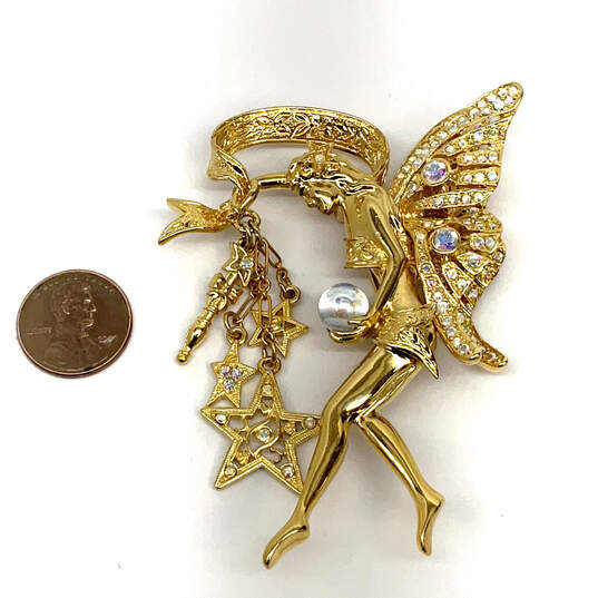 Designer Kirks Folly Gold-Tone Rhinestones Fairy Godmother Brooch Pin image number 4