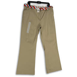 NWT Womens Khaki Flat Front Slash Pocket Belted Wide Leg Chino Pants Sz 16