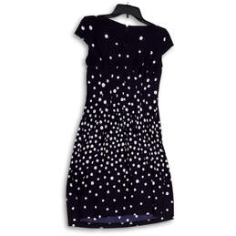 Womens Blue White Polka Dot Short Sleeve Pleated Back Zip A-Line Dress Sz 2 alternative image