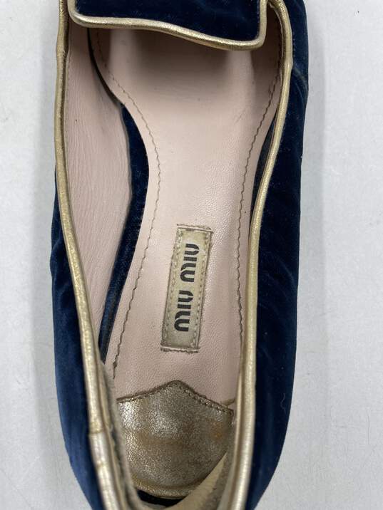 Authentic miu miu Navy Embroidered Loafers W 6.5 image number 8