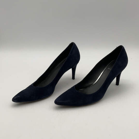 Womens Blue Suede Pointed Toe Slip-On Stiletto Pump Heels Size 10 M image number 4