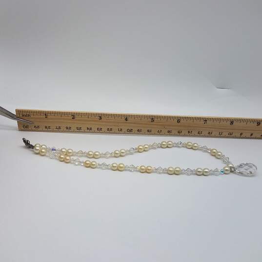 Sterling Silver Faceted Crystal Faux Pearl 15 1/2 Inch Choker Necklace 18.9g image number 9