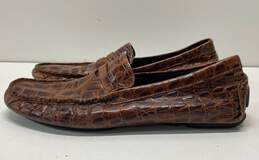 Donald J Pliner Vinco 2 Brown Croc Embossed Leather Loafers Shoes Men's Size 9 M