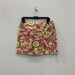 Womens Pink Yellow Floral Flat Front Side Zip Short Mini Skirt Size 8