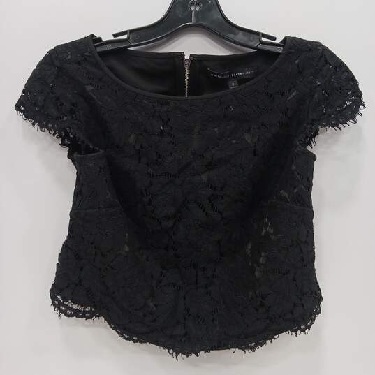 Women's Black Laced Zip Boat Neck Top Size 2 image number 1