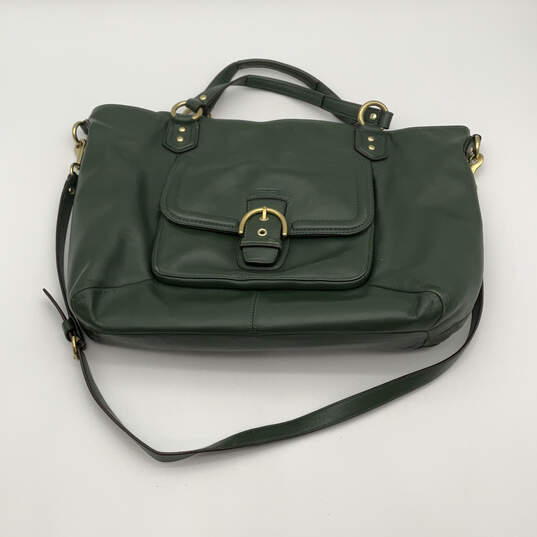 Womens Green Leather Adjustable Strap Inner Pockets Zipper Satchel Bag image number 1