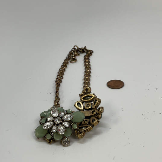 Designer J. Crew Green Floral Crystal Stone Link Chain Statement Necklace image number 3