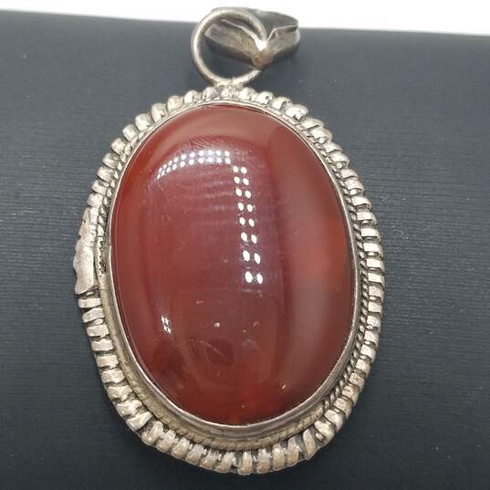 Sterling Silver Carnelian Oval Stone Brooch 14.8g image number 1