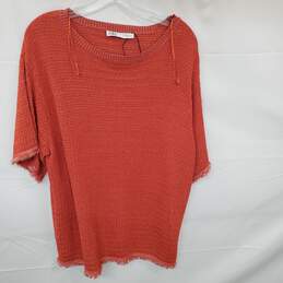 Wm Zara Orange Textured Knit Sweater Fringe Edges Sz M