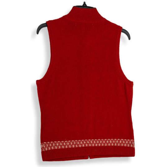 Womens Red Gray Knitted Mock Neck Sleeveless Full-Zip Vest Size S/P image number 2