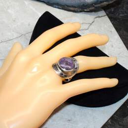 Artisan Signed Sterling Silver Amethyst Ring Size 10