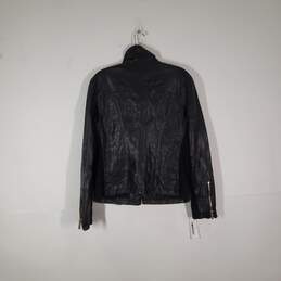Mens Leather Zipper Pockets Long Sleeve Full-Zip Motorcycle Jacket Size Large alternative image