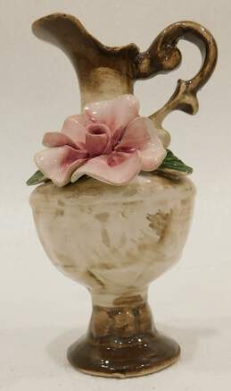 Antique Capodimonte Ewer with Flower Stamped and marked 5 1/2 inch tall