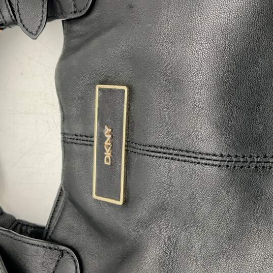 DKNY Womens Black Leather Buckle Inner Zipper Pocket Top Handle Bag Purse image number 4