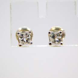 14K White Gold 0.62 CTTW Princess Cut Diamond Screw Post Stud Earrings 1.3g alternative image