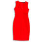 Womens Red Sleeveless V-Neck Ruffle Back Zip Sheath Dress Size Small image number 2