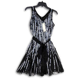 NWT Womens White Black Striped Sleeveless V-Neck Fit & Flare Dress Size XS