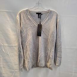 Enzo Mantovani Gray Pullover V-Neck Cashmere Sweater NWT Size L