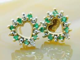 Romantic 10k Yellow Gold Green CZ & Diamond Accent Heart Stud Earrings 1.5g alternative image