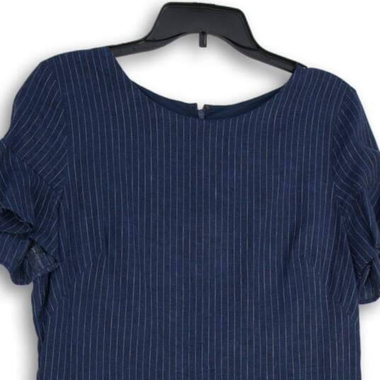 Womens Blue Striped Back-Zip Round Neck Ruffle Mini Dress Size 14 image number 3