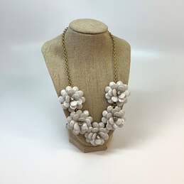 Designer J. Crew Gold-Tone White Floral Crystal Stone Statement Necklace