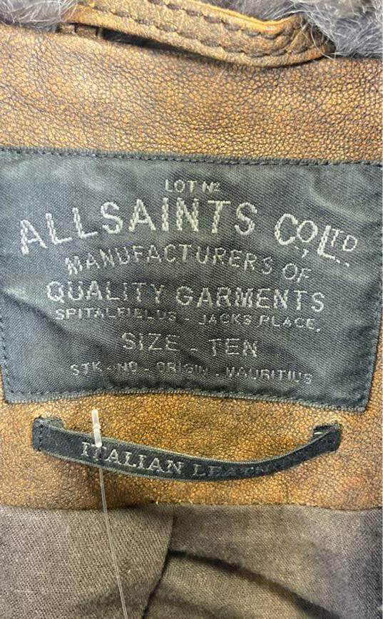 All Saints Women Brown Spitalfields Mures Faux Fur Leather Jacket Sz 10 image number 3