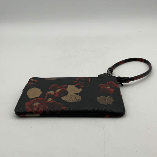 Womens Black Red Floral Leather Zipper Detachable Strap Wristlet Wallet image number 3