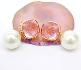 Joan Boyce Rose Gold Tone Pink Crystal Faux Pearl Drop Earrings 31.6g alternative image