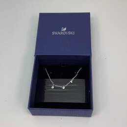 Designer Swarovski Silver-Tone Clear Crystal Stone Chain Necklace With Box alternative image