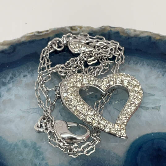 Designer Swarovski Silver-Tone Rhinestone Heart Shaped Pendant Necklace image number 3