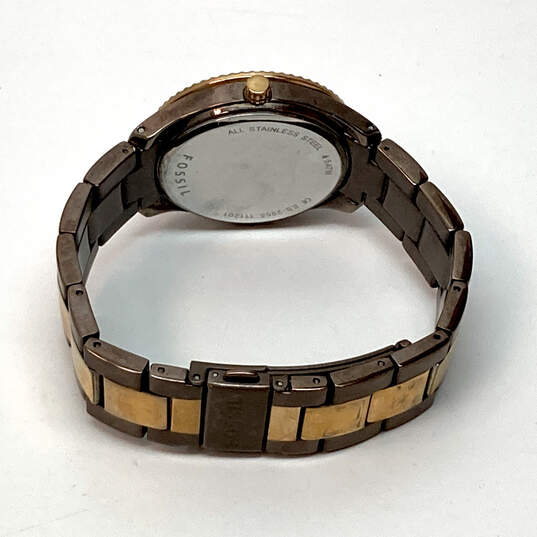 Designer Fossil Stella ES-2955 Two Tone Clear Rhinestone Analog Wristwatch image number 3