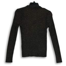 Womens Black Gold Knitted V-Neck Long Sleeve Pullover Sweater Size Small alternative image
