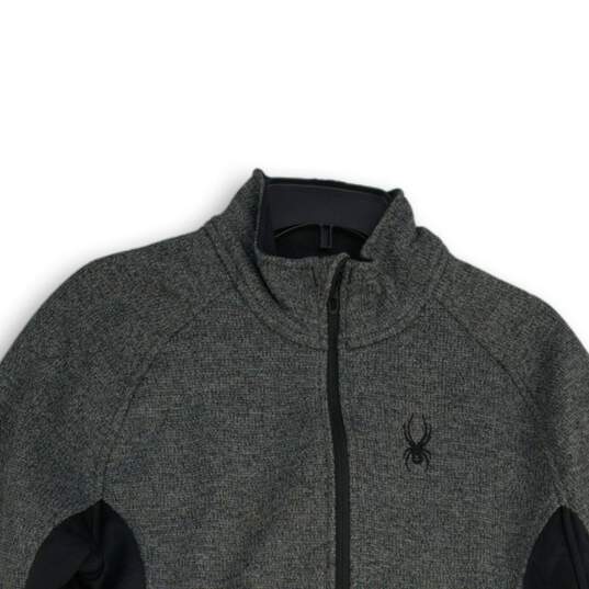 Mens Gray Black Mock Neck Long Sleeve Quarter Zip Pullover Sweater Size M image number 3