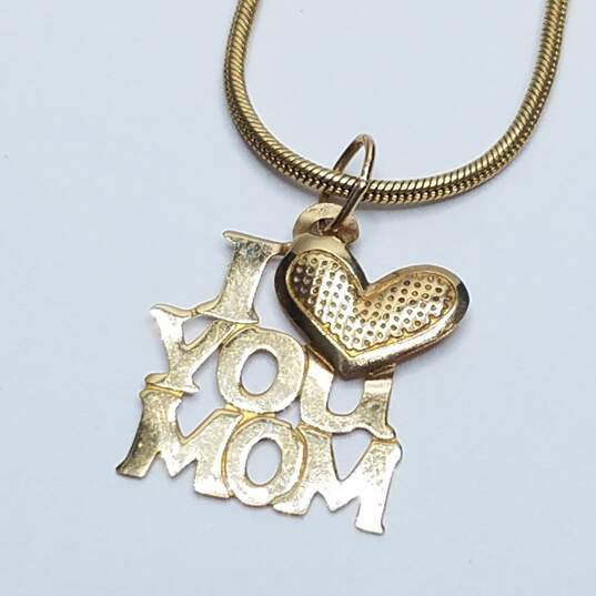 14K Gold "I Love You Mom" Pendant Necklace 3.8g image number 2