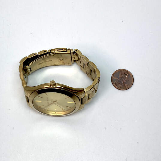 Designer Michael Kors Slim Runway MK-3179 Gold-Tone Quartz Wristwatch image number 1