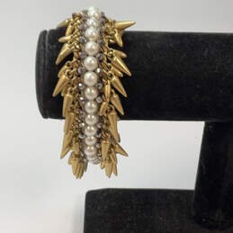 Designer Stella & Dot Jacinthe Gold-Tone Faux Pearl Stone Chain Bracelet