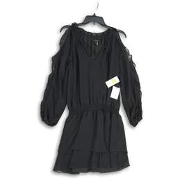 NWT 1. State Womens Black Ruffled Cold Shoulder Sleeve Short Mini Dress Size S