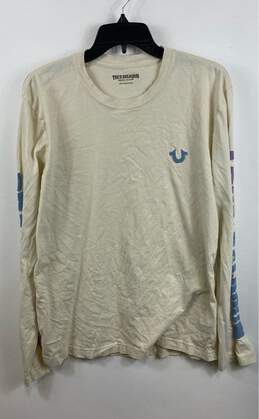 True Religion Mens Ivory Cotton Long Sleeve Crew Neck Pullover T-Shirt Size L