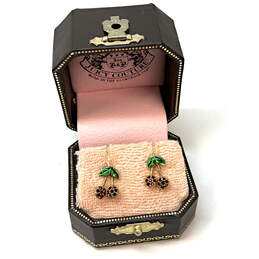 Designer Juicy Couture Gold-Tone Red Rhinestone Cherry Stud Earrings w/ Box