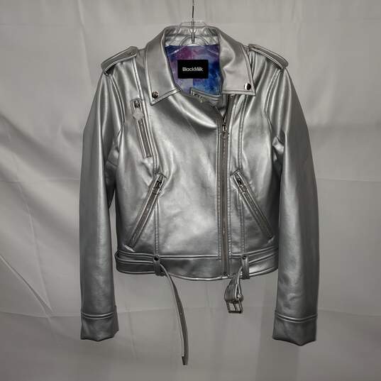 Black Milk Silver Full Zip Faux Leather Jacket NWT Size 8 image number 1