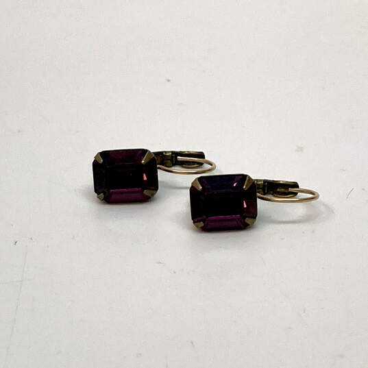 Designer Liz Palacios Gold-Tone Purple Rectangular Crystal Hoop Earrings image number 2