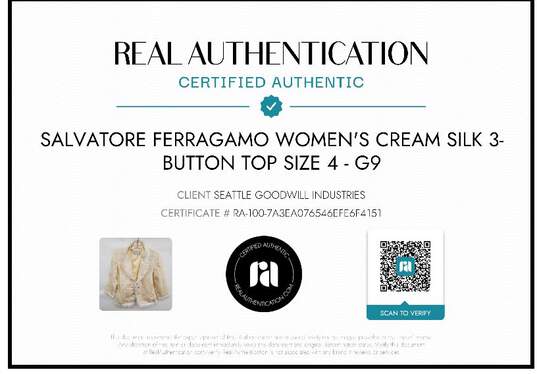 Salvatore Ferragamo Women's Cream Silk 3 Button Top Size 4 image number 5