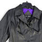 Womens Black Long Sleeve Notch Lapel Button Front Trench Coat Size Large image number 3