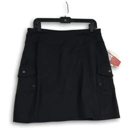 NWT Womens Black Elastic Waist Flat Front Pull-On Cargo Skirt Size LT