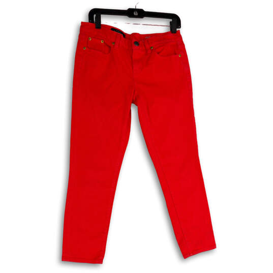 Womens Red Toothpick Denim Dark Wash Stretch Pockets Ankle Jeans Size 29 image number 1